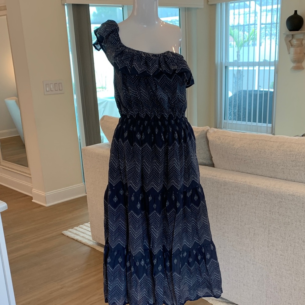 On or Off Shoulders Navy Bandana Printed Tiered Maxi Dress